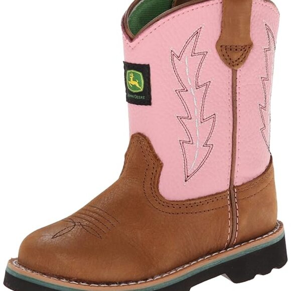 John Deere Girl Pink Tan Leather Classic Ankle Cowgirl Western Boot Size 7M - Picture 1 of 7